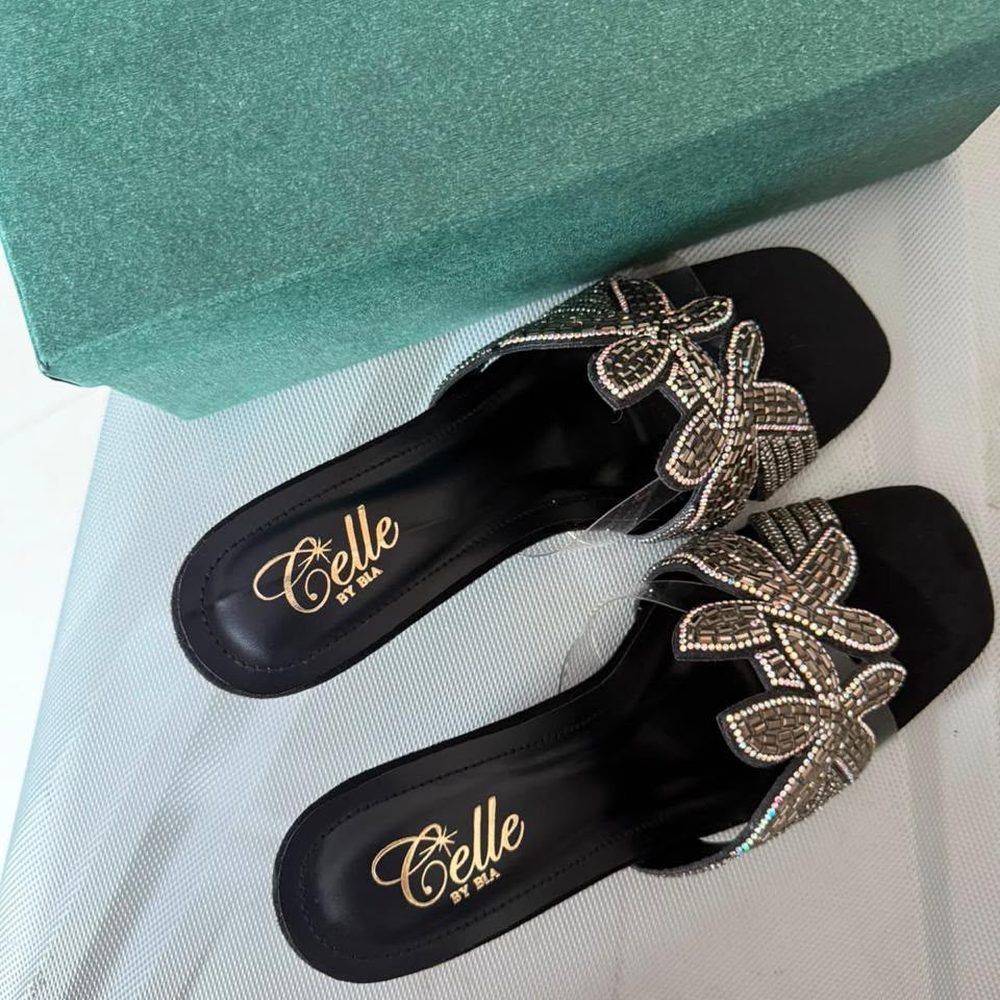 Crystal Bloom Mule — Black