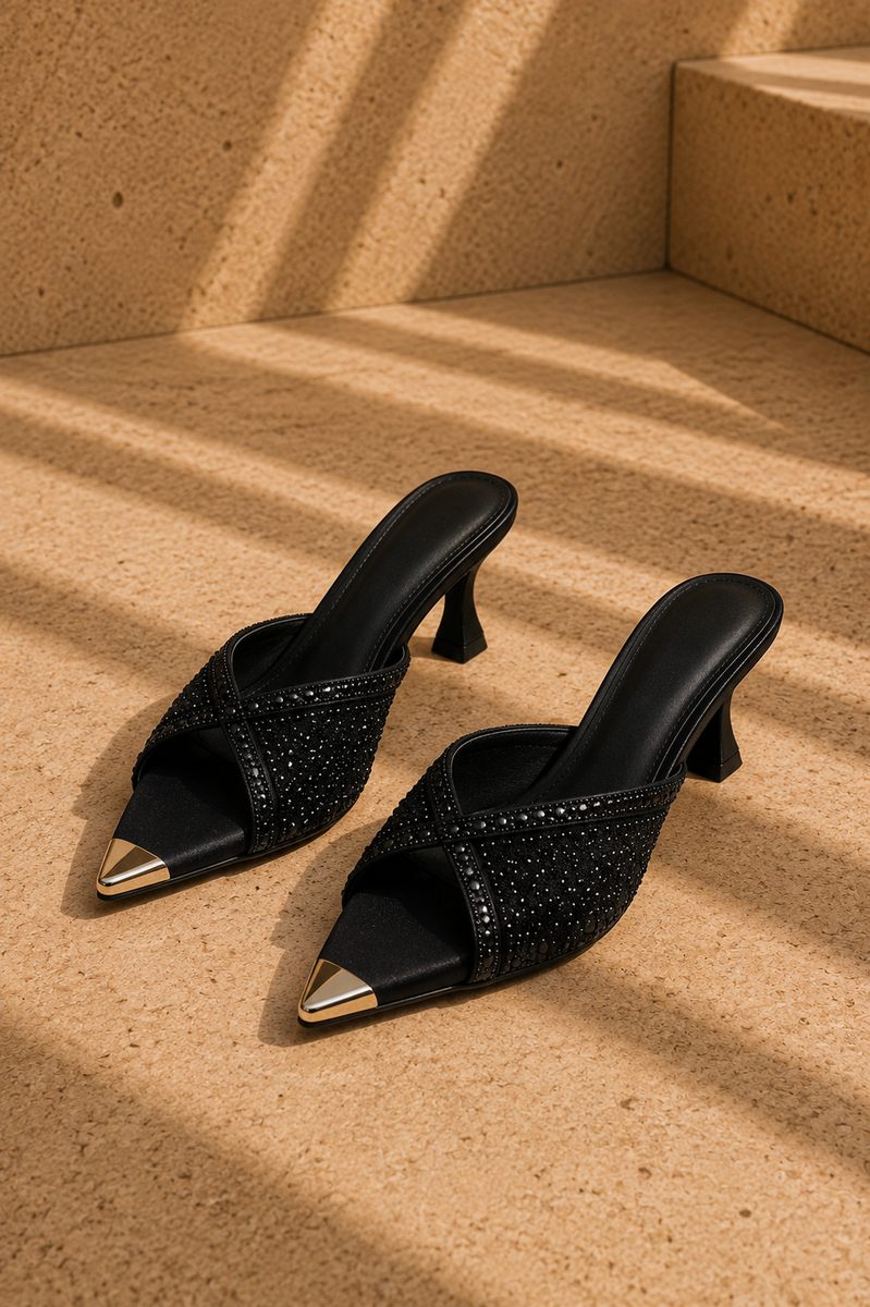 Crystal Twist Mules — Jet